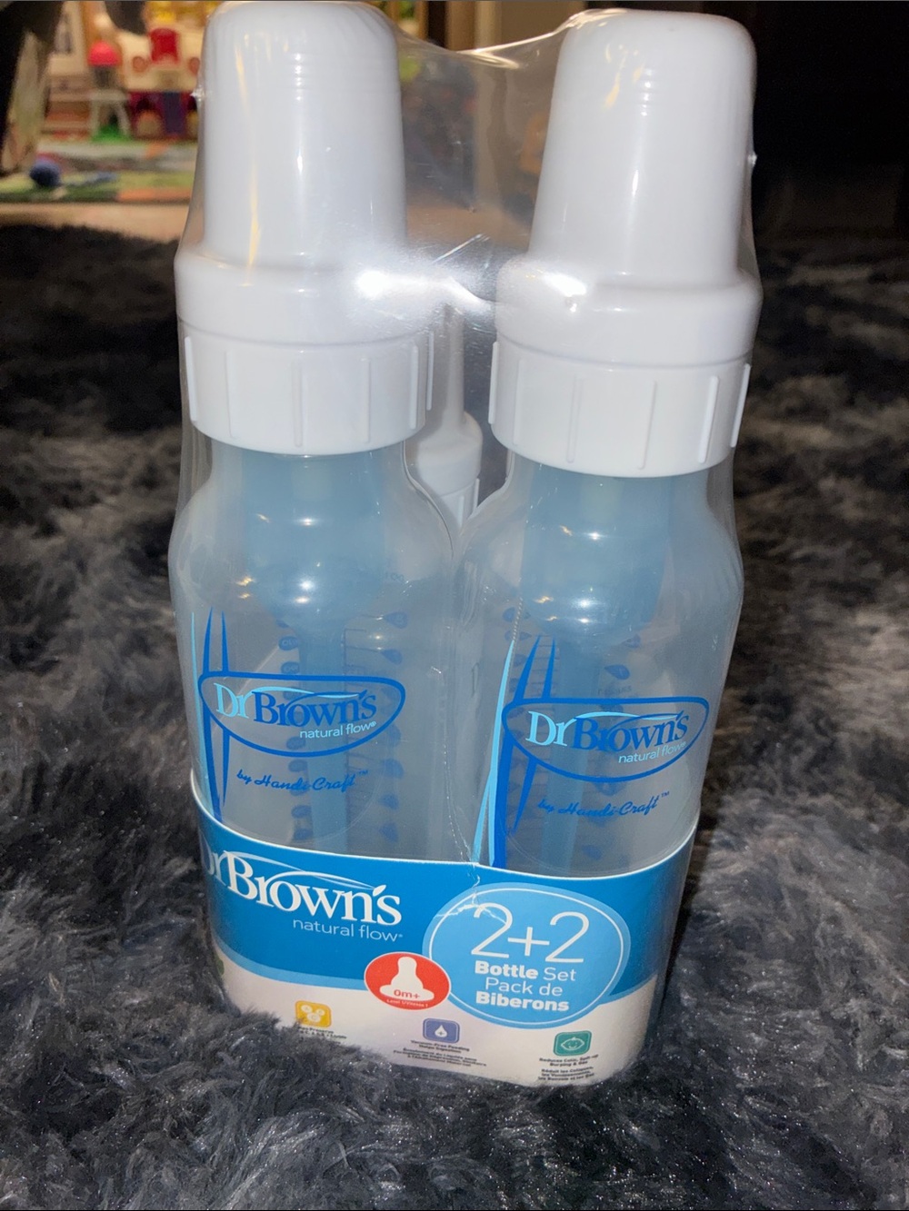 Natural Flow Blue Baby Bottle 4-Pack 2+2 dr browns 0-3 month 10 piece + set NEW
